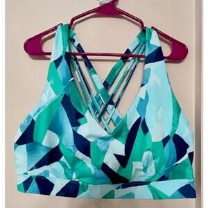 NWT Ideology Blue Multi-Color Women's Sports Bra 2X